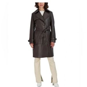 Tahari Elle Belted Vegan Leather Jacket in Cocoa